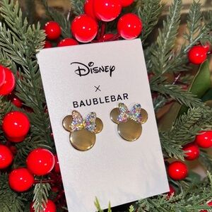 NEW BaubleBar Disney Minnie Mouse Earrings - Gold with Multicolor rhinestone Bow